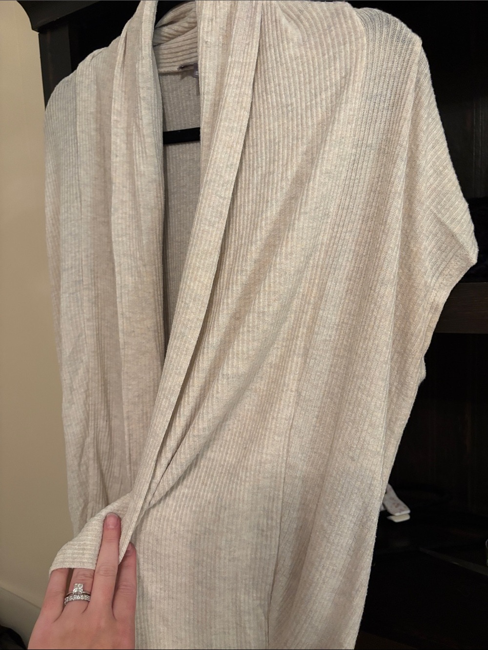 Open-Front Ribbed Cardigan in Light Beige - Picture 2 of 3